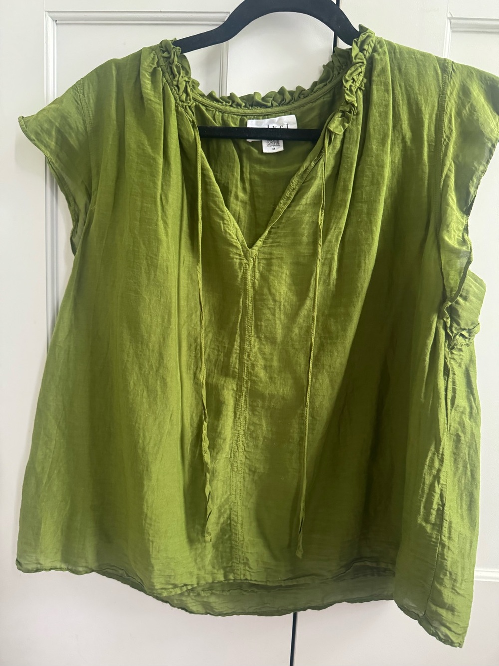 Velvet by Graham & Spencer Olive Green Tie-Neck Peasant Blouse